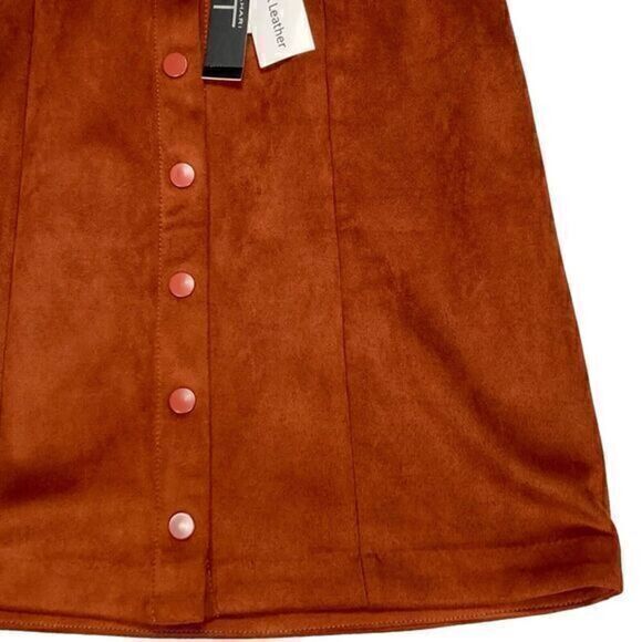 Tahari Mini Skirt Womens 6 Brown Faux Suede Leather Snap Button Front Pencil NEW - Picture 4 of 10